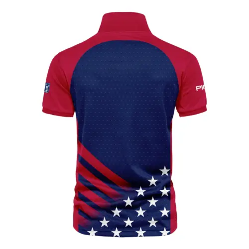 Ping Updated Logo 125th U.S. Open Star White Dark Blue Red Background Vneck Polo Shirt Style Classic Polo Shirt For Men