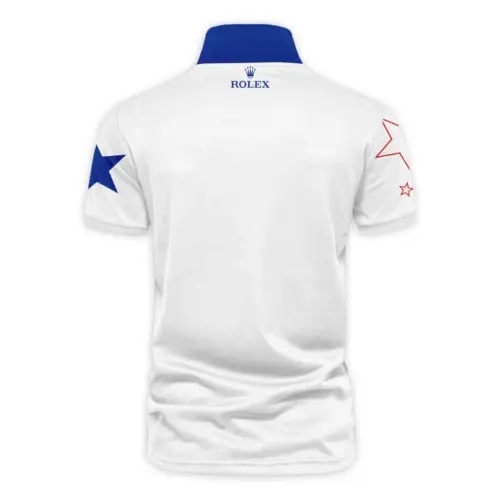 Updated Logo 125th U.S. Open Rolex Blue Red Line White Vneck Polo Shirt Style Classic Polo Shirt For Men