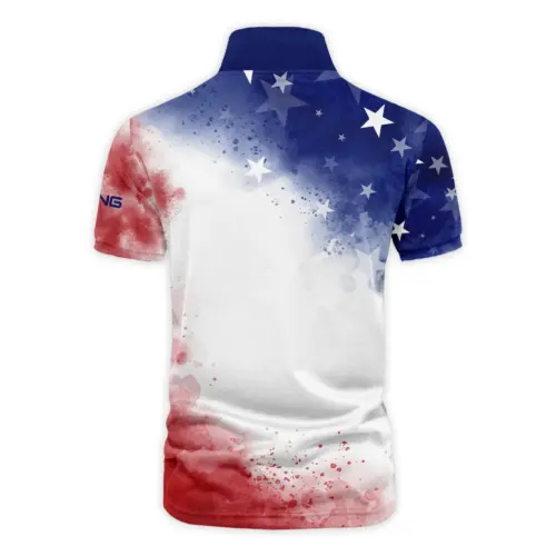 Updated Logo 125th U.S. Open Ping Blue Red Watercolor Star White Backgound Vneck Polo Shirt Style Classic Polo Shirt For Men