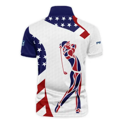 Updated Logo 125th U.S. Open Ping Blue Red Golf Pattern White Flag Vneck Polo Shirt Style Classic