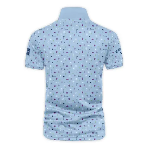 Updated Logo 125th U.S. Open Callaway Golf Icons Pattern Light Blue Vneck Polo Shirt Style Classic
