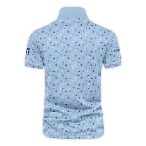 Updated Logo 125th U.S. Open Ping Golf Icons Pattern Light Blue Vneck Polo Shirt Style Classic