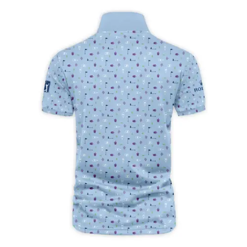 Updated Logo 125th U.S. Open Rolex  Golf Icons Pattern Light Blue Vneck Polo Shirt Style Classic