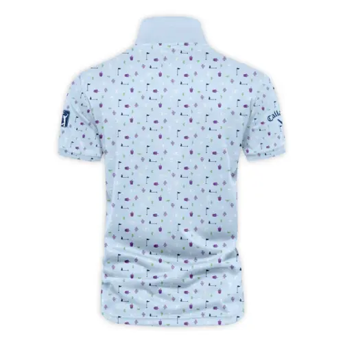 Updated Logo 125th U.S. Open Light Blue Golf Purple Patern Background Callaway Vneck Polo Shirt Style Classic