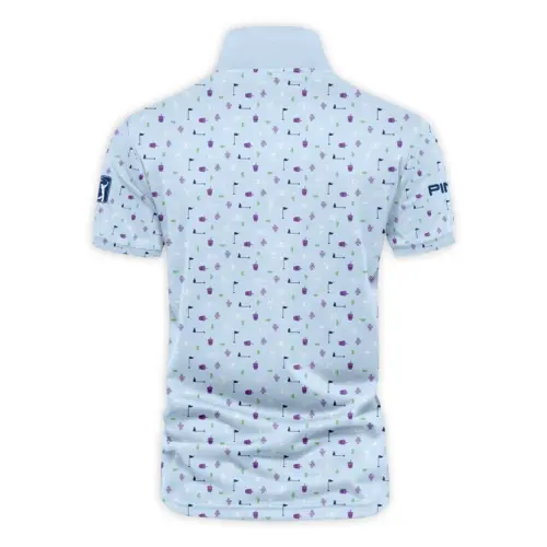 Updated Logo 125th U.S. Open Light Blue Golf Purple Patern Background Ping Vneck Polo Shirt Style Classic