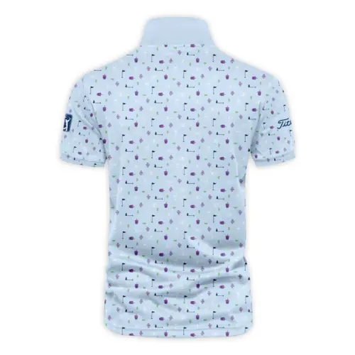 Updated Logo 125th U.S. Open Light Blue Golf Purple Patern Background Titleist Vneck Polo Shirt Style Classic