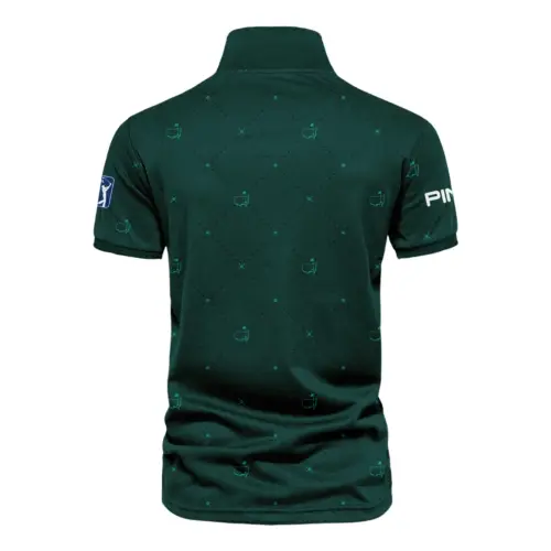 Dark Green Pattern In Retro Style With Logo Masters Tournament Ping Vneck Polo Shirt Style Classic Polo Shirt For Men