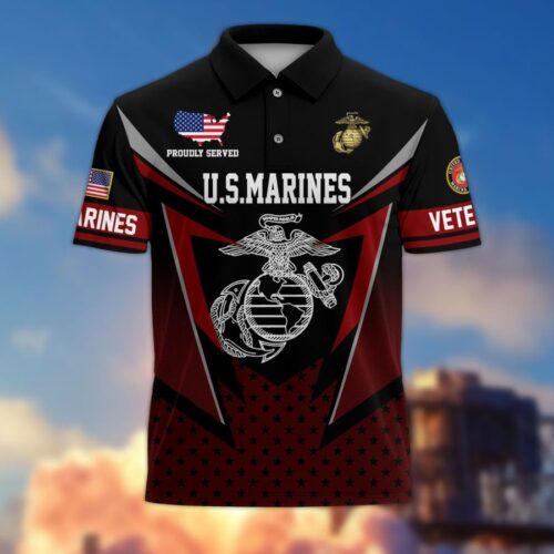 Premium US Marines Polo Shirt, Gifts For US Veterans, Gifts On Father's Day, Independence Day, Armed Forces Day, Veterans Day, Memorial Day
