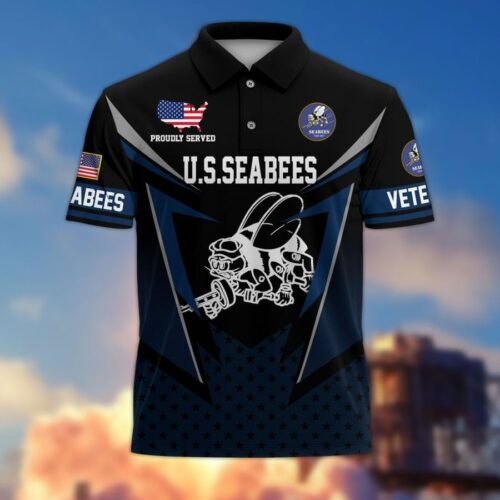 Premium US Seabee Polo Shirt, Gifts For US Veterans, Gifts On Father's Day, Independence Day, Armed Forces Day, Veterans Day, Memorial Day