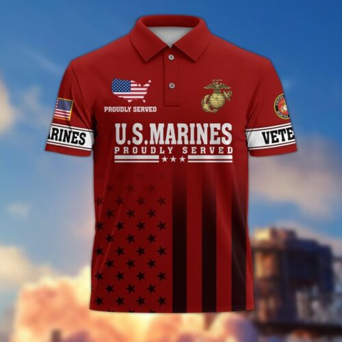 Premium US Marines Polo Shirt, Gifts For US Veterans, Gifts On Father's Day, Independence Day, Armed Forces Day, Veterans Day, Memorial Day