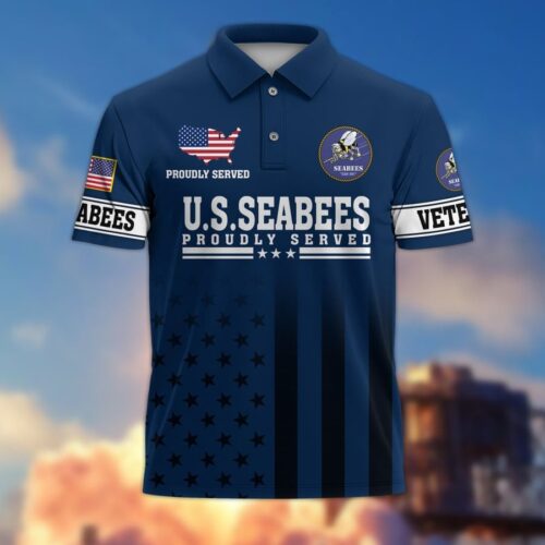Premium US Seabee Polo Shirt, Gifts For US Veterans, Gifts On Father's Day, Independence Day, Armed Forces Day, Veterans Day, Memorial Day