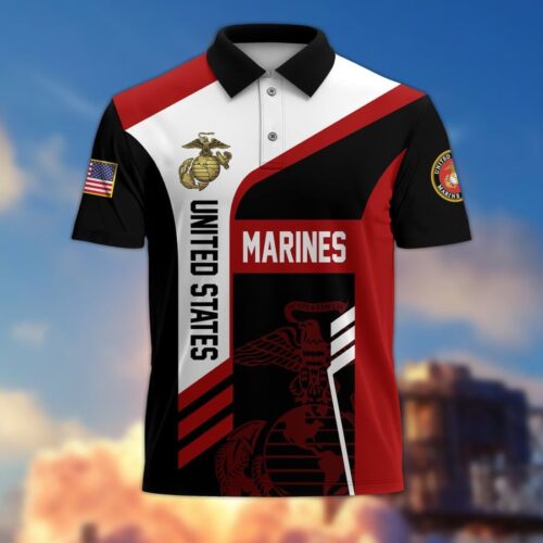 Premium US Marines Polo Shirt, Gifts For US Veterans, Gifts On Father's Day, Independence Day, Armed Forces Day, Veterans Day, Memorial Day