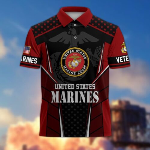 Premium US Marines Polo Shirt, Gifts For US Veterans, Gifts On Father's Day, Independence Day, Armed Forces Day, Veterans Day, Memorial Day
