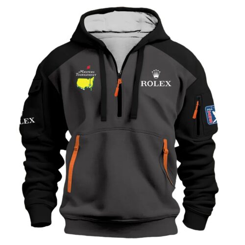 Black Rolex Masters Tournament Exclusive Logo Hoodie Half Zipper Shirt All Over Prints Gift For Fans